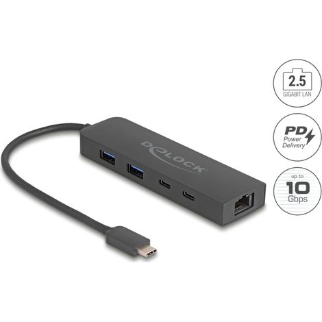 Delock 10 Gbps Concentrador USB con puerto 2,5 Gigabit LAN y PD de 85 vatios