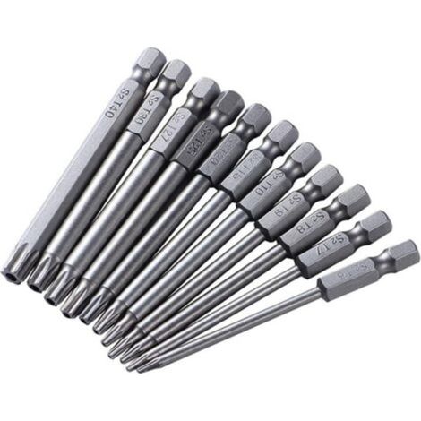Jeu de 11 embouts de tournevis, tête étoile magnétique 1/4", T6-T40, tige hexagonale, embouts électriques, longueur 100 mm (1/5)