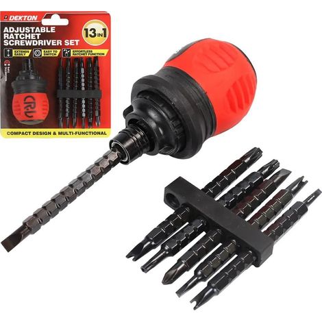 Dekton 37pc Compact Adjustable Stubby Ratchet Screwdriver And Bit Set Tool (1/2)