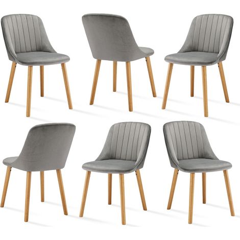 Goeurvant Moderne Esszimmerstühle mit dicker Sitzpolsterung, ergonomischer Rückenlehne und Holzbeinen, Stil und Komfort in einem - 6er Set - Hellgrau