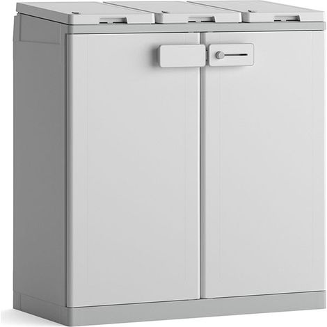 Armadio Pattumiera Differenziata 2 Ante 94x45x87 cm Keter Recyclo Basic Grigio e Bianco (1/5)