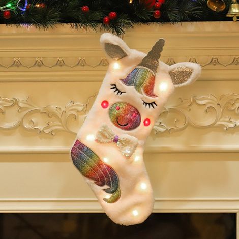 Chaussette de Noël Licorne LED avec sachet de bonbons (1 pièce), blanc, 43x28x16 cm (1/5)