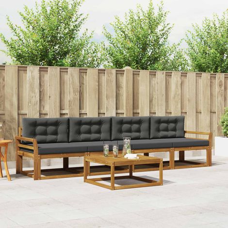 Outdoor-Sofagarnitur mit Kissen 5 pcs Natur und Anthrazit