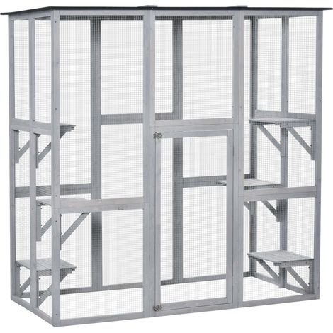 Wooden Catio Cat Outdoor Enclosure, Cat Cage with Waterproof Roof, Platforms, for Multiple Kittens, 180 x 98 x 180 cm (1/5)