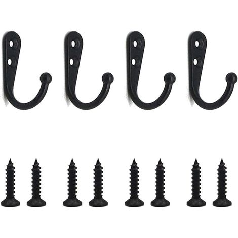 Black Single Hooks Wall Hooks Black Coat Hooks Equipped with Mounting Screws, 4 pieces.