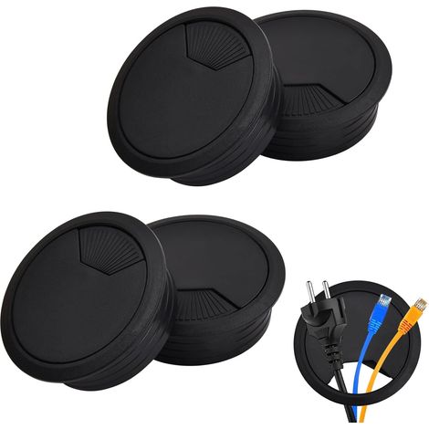 4 Pièces Couvercle de Trou de Câble, Passe-câbles rond encastrable de 50mm pour table de bureau, Couvercle Passe Câbles Fil Rond, Organiseur de Fil pour la Maison et Le Bureau, Noir (50mm) (1/5)