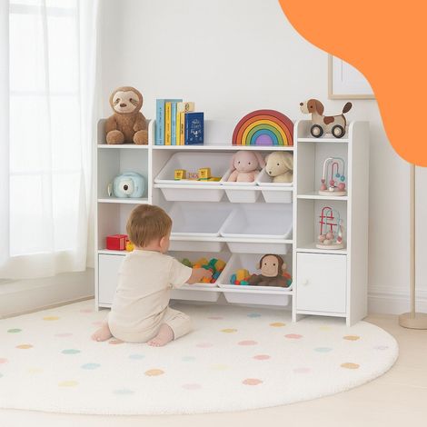 Etagere a jouets pour enfants avec 8 boites et 3 etageres
