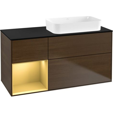 V&B Waschtischunterschrank Wandbeleuchtung Finion 120x60 cm, Reg li gol m, Walnut veneer (1/2)