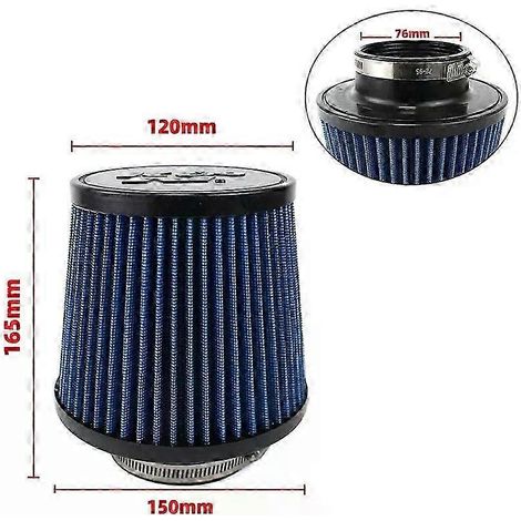 Filtre à air d'admission universel à haut débit pour voiture, tête de champignon, 102 mm, 89 mm, 76 mm, 3, 3,5, 4 pouces, conique, pour KN 14084-2 (court bleu 76 mm) (1/5)