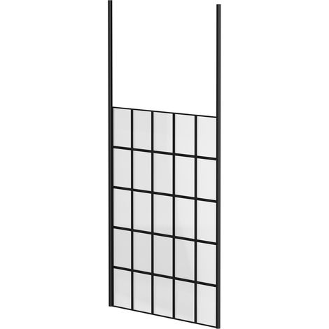 Colore 8mm Clear Glass Matt Black Crittall Frame 1950mm x 1400mm Walk In Shower Screen including Ceiling Posts (1/5)