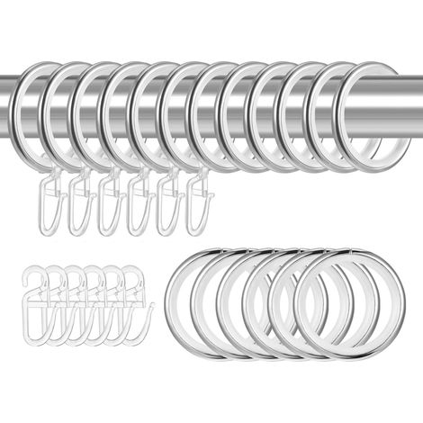Lot de 20 anneaux de rideau en métal avec insert coulissant et crochets en plastique pour fenêtre, porte, rideau de douche, diamètre intérieur 30 mm (1/5)