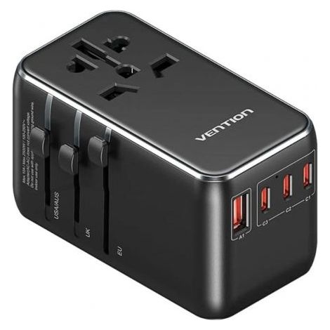 Cargador de Pared Universal Vention FJGB0/ Toma de Corriente Universal/ 3xUSB Tipo-C/ 1xUSB/ 120W