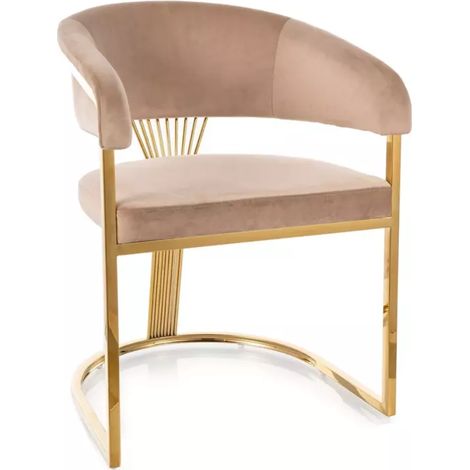 Chaise velours beige avec structure acier doré assise élégante et arrondie REINY (1/5)