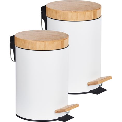 Conjunto moderno de 2 cubos de basura con pedal y tapa para cocina material sintético reciclable de hierro recubierto de polvo de madera de bambú a prueba de huellas dactilares blanco Ecosort