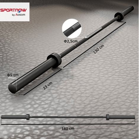 Barre d'haltères olympique 180 cm en acier, charge 200 kg, noire OKMYHOME (1/5)