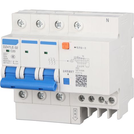Disjoncteur différentiel DZ47LE 32 3P+N C20, protection contre les fuites de courant, 400 V, 20 A