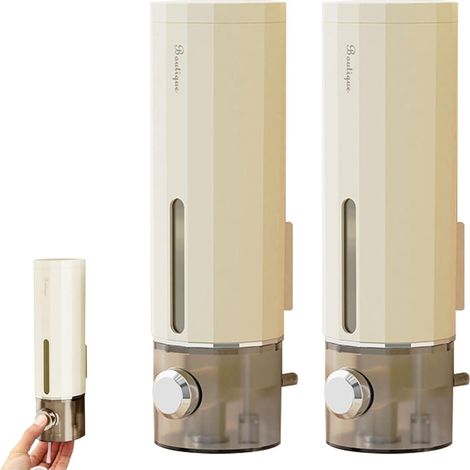 Wall Mounted Soap Dispensers, 2 Pieces 450 ML Soap Dispenser Without Drilling with Transparent Window, for Bathroom, Hotel, Kitchen, Washbasin (Cream) (1/5)