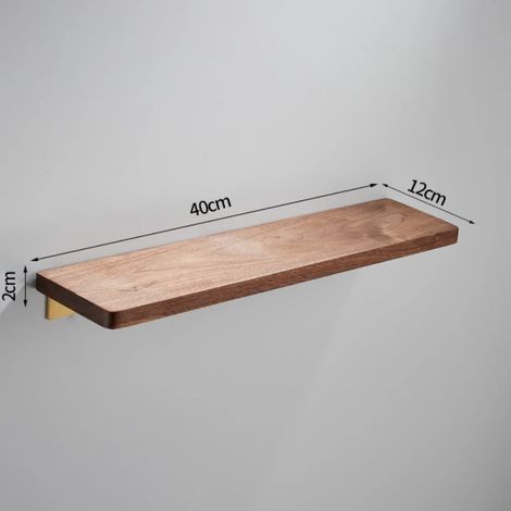 Étagère de rangement murale en bois de noyer (40 cm) avec miroir, fixation murale monobloc sans perçage, pour salle de bain. (1/5)