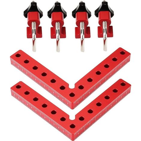 Squadra di posizionamento a 90 gradi da 16 cm × 16 cm, squadre ad angolo retto con 2 morsetti, morsetto angolare a L in lega di alluminio per la lavorazione del legno, strumento di serraggio per corni (1/4)