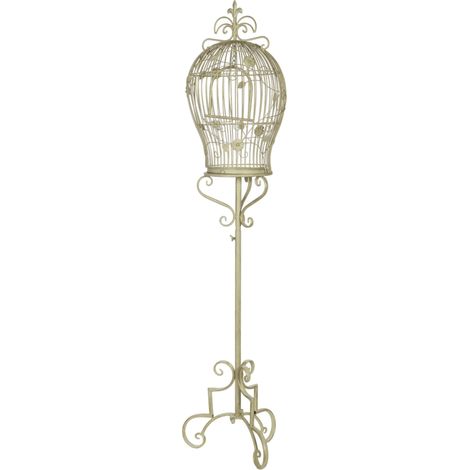 Jaula para pájaros de pie color crudo, elegante elemento decorativo para la sala de estar. (1/5)
