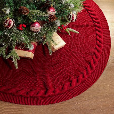 Décoration de sapin de Noël en tricot bordeaux de 91 cm (36 pouces), épaisse et rustique, en maille torsadée, idéale pour une fête champêtre. (1/5)