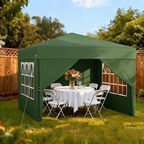 Tonnelle pliante 2.5x2.5m Verte avec parois latérales, imperméable, réglable en hauteur (1/5)
