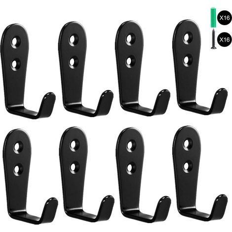 8 Wandhaken, Garagenhaken, Wandhaken für Hüte, Bademantelhaken, robuste Kleiderständer (8er-Pack, schwarz) (1/5)