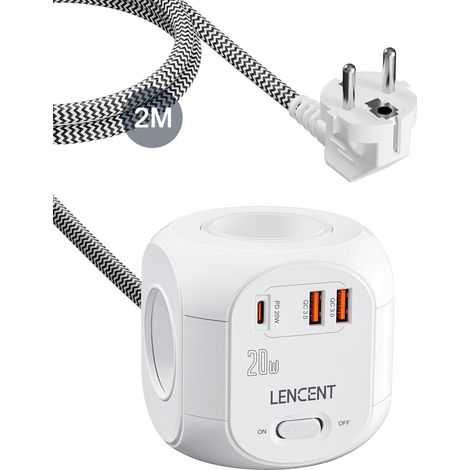 Multiprise Cube PD 20W avec 4 Prises CA, Rallonge Electrique 2M (1/5)