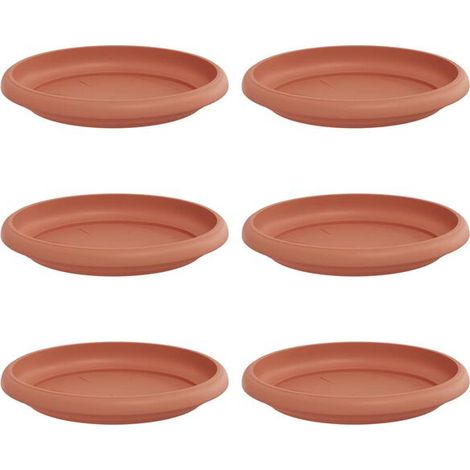 Assiettes rondes à fleurs, lot de 6, rouge brique, 14 cm de diamètre, 2 cm de hauteur, en plastique. (1/5)