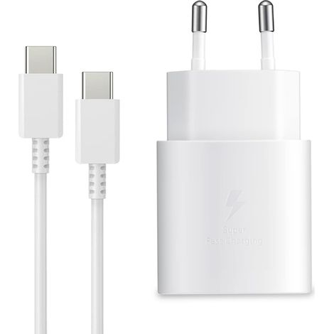 25W Chargeur Rapide pour S24 S23 S22 S21 S20 S10 A14 A23 A34 A54 A53 Z Fold Flip 4/5, Tablette S8 Charge Rapide, Bloc USB C Adaptateur Secteur Prise avec Câble Type C Blanc (1/5)