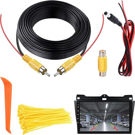 Cable RCA Video Male Male 10M avec 1 Adaptateur RCA Femelle Femelle et 1.2M Câble D'alimentation DC Câble D'extension de Caméra de Recul Cable Vidéo Jack pour Moniteur et Caméra de Recul (1/5)