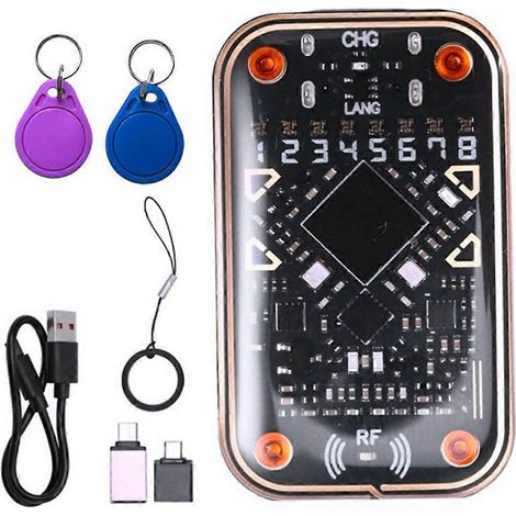 Lecteur de puces RFID Chameleon V2.0, émulateur de carte à puce avec redémarrage, décodage IC ID 125K 13,56M, duplicateur NFC + porte-clés 2XUID (1/5)