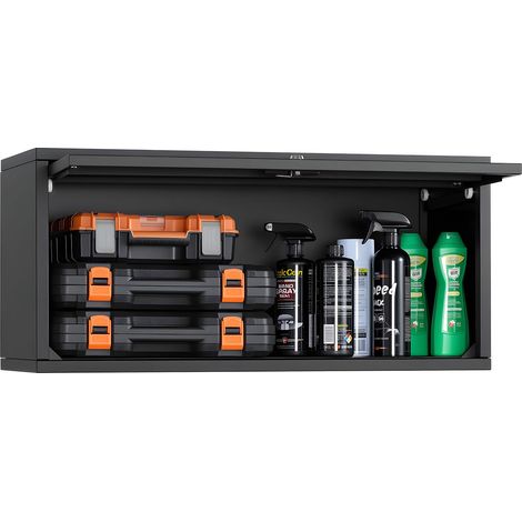 Armoire Murale Atelier, 77 x 30,5 x 35,6 cm, Armoire à Outils Garage Suspendue Métal, Rangement Mural, avec Porte Rabattable, Capacité de Charge 54,5 kg, pour Garage, Sous-sol, Cuisine, Entrepôt (1/5)