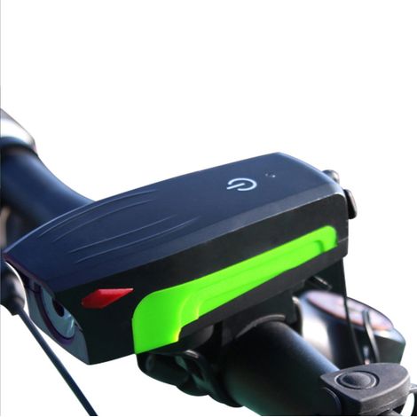 Phare de vélo à LED, couleur verte, chargement USB, résistant à l'eau, avec klaxon, pour une utilisation urbaine, sur route ou de nuit.-AquaForge (1/5)