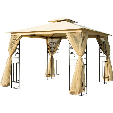 easycomfort gazebo da giardino 3x3m con zanzariera, telaio in acciaio e doppio tettuccio, beige (1/5)