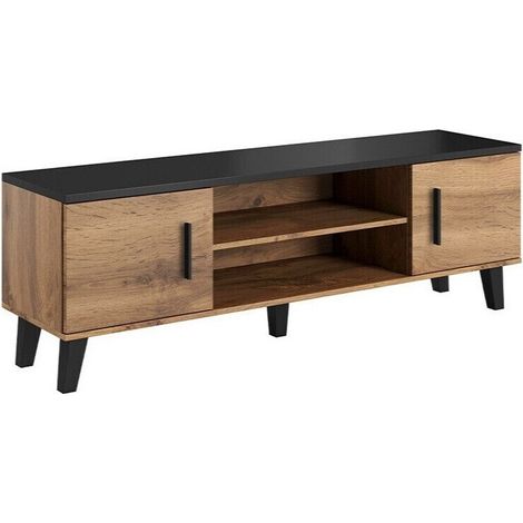 Mueble TV Larfloi 108, Roble wotan + Negro, Número de puertas: 2, Número de cajones: 0, 160x53x40cm