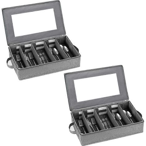 Lot de 2 boîtes de rangement pour couverts - Boîte de rangement robuste avec séparateurs, coffret à couverts à 5 compartiments (1/5)
