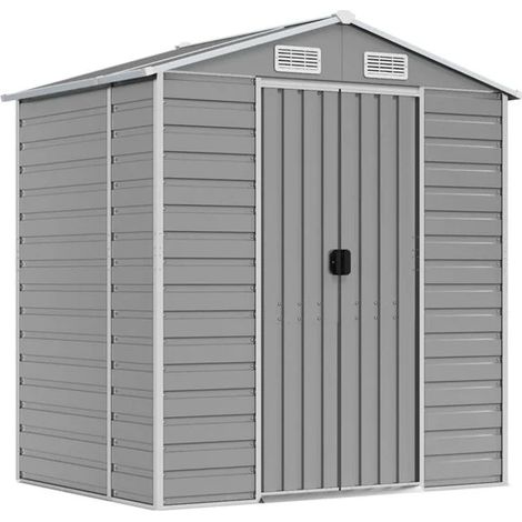 Abri de jardin gris clair 191 x 130 x 198 cm acier galvanisé - Remise jardin rangement extérieur terrasse (1/5)