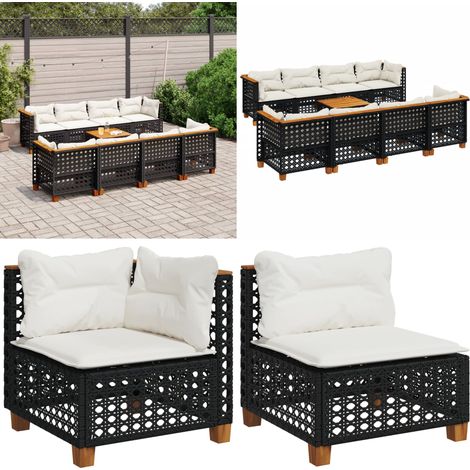 9-tlg. Garten-Sofagarnitur mit Kissen Schwarz Poly Rattan - Gartenmöbel Set - Esszimmergarnitur - Outdoor Möbel - Lounge Sofa - Rattan Gartenmöbel - Home & Living (1/5)
