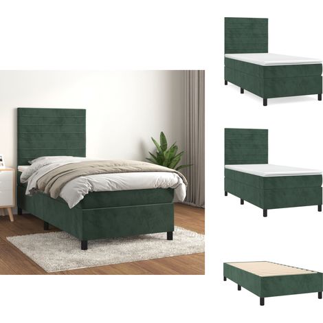 Boxspringbett mit Matratze Dunkelgrün 90x200 cm Samt - Boxspringbett - Samtbett - Doppelbett - Liegekomfort - Matratze (1/5)