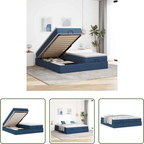 vidaXL Rangement sous le lit - Cadre de lit ottoman avec matelas bleu 180x200 cm tissu (1/5)