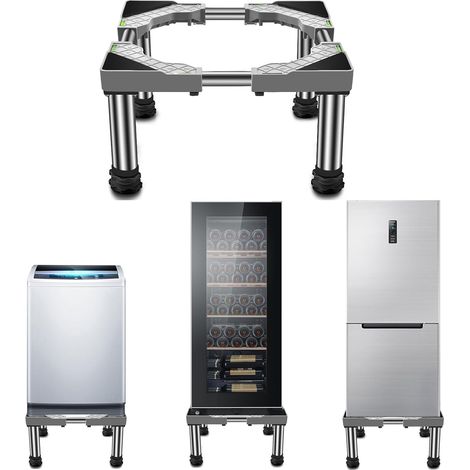 Support de réfrigérateur avec 4 pieds, réglable, antidérapant, pour lave-vaisselle, congélateur, armoire de cuisine, appareils ménagers statiques (gris, hauteur : 7,4-8,6 pouces) (1/5)