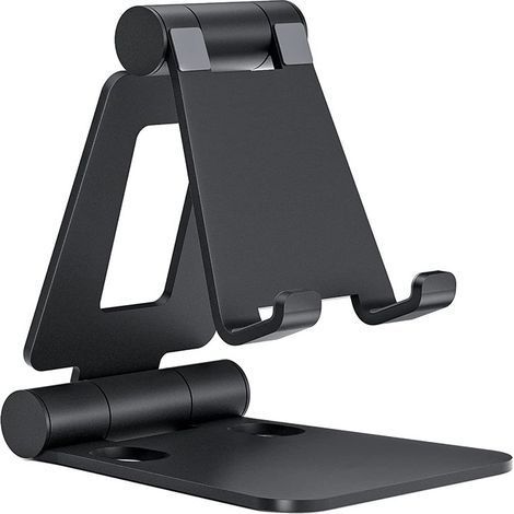 Adjustable Phone Stand, Foldable Portable Desktop Phone Holder, Tablet Dock Compatible with other Smartphones, Black (1/5)