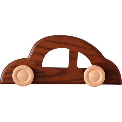 Dekorative Wandhaken aus Holz in Form eines Oldtimers, perfekt zum Aufhängen von Kleidung, Hüten, Taschen und Schlüsseln – ideal für ein Kinderzimmer.