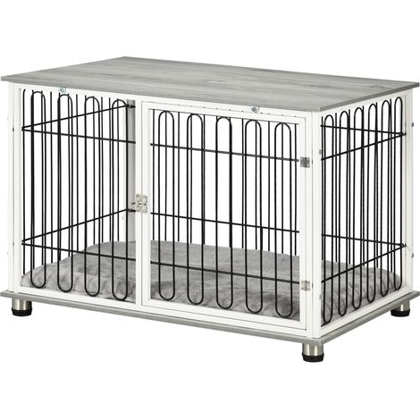 Indoor Dog Crate Furniture, Side End Table, with Soft Washable Cushion, Lockable Doors, for Small Medium Dogs (1/5)