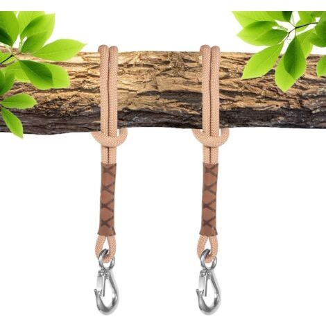 Balançoire Fixation Arbre, 2 Pièces 60cm Corde de Suspension Hamac Réglable Sangle Chaise Hamac avec Mousqueton Balançoire Arbre, kit de Fixation de Suspension pour Balançoire Hamac (1/5)