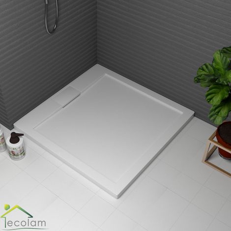 ECOLAM Receveur de douche plat carré Axim 80x80 x hauteur 4,5 cm profondeur 2,5 cm acrylique blanc + siphon + silicone pose au sol possible (1/5)