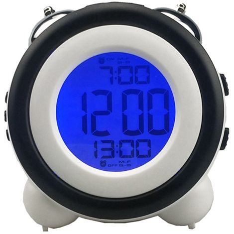 Intelligenter Wecker, Nachttischlampe mit Doppelglocke aus Metall, intelligentes Sensor-Nachtlicht, elektronischer Wecker, leuchtende Uhr für Kinder (schwarz)