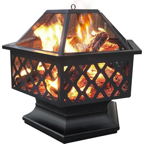 Yaheetech – Brasero extérieur 61x61cm en fer noir – Foyer hexagonal pour jardin et terrasse – Circulation optimale de la chaleur – Inclus : poker