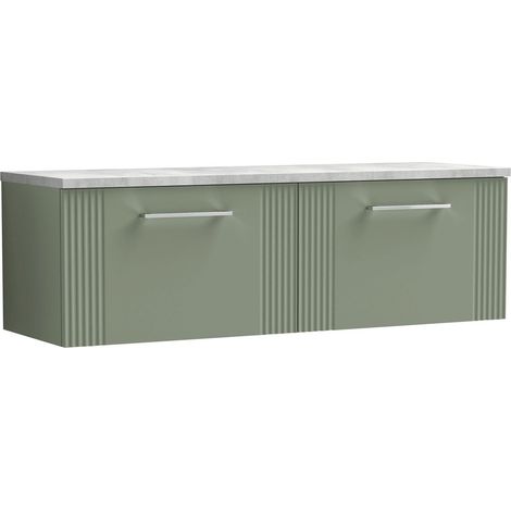 Nuie Deco Wall Hung 2-Drawer Vanity Unit with Bellato Grey Worktop 1200mm Wide - Satin Green (1/4)